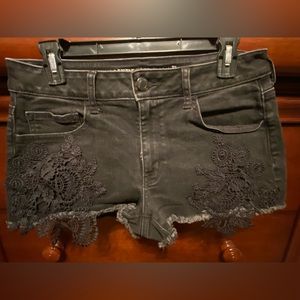 American Eagle Black Denim/Lace Shorts